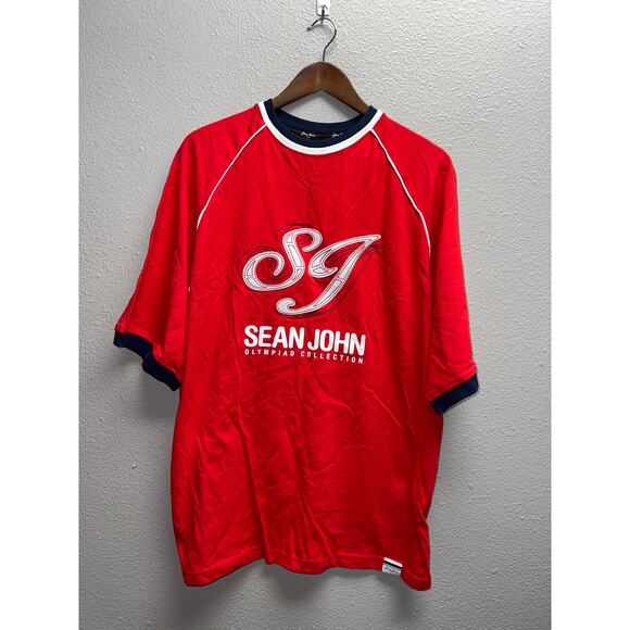 Vintage Sean John Olympiad Collection Shirt Red White Tee 2000s Y2K Large - Picture 1 of 11